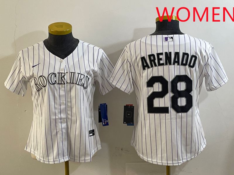 Women Colorado Rockies #28 Arenado White Stripe Game 2025 Nike MLB Jersey style 1->women mlb jersey->Women Jersey
